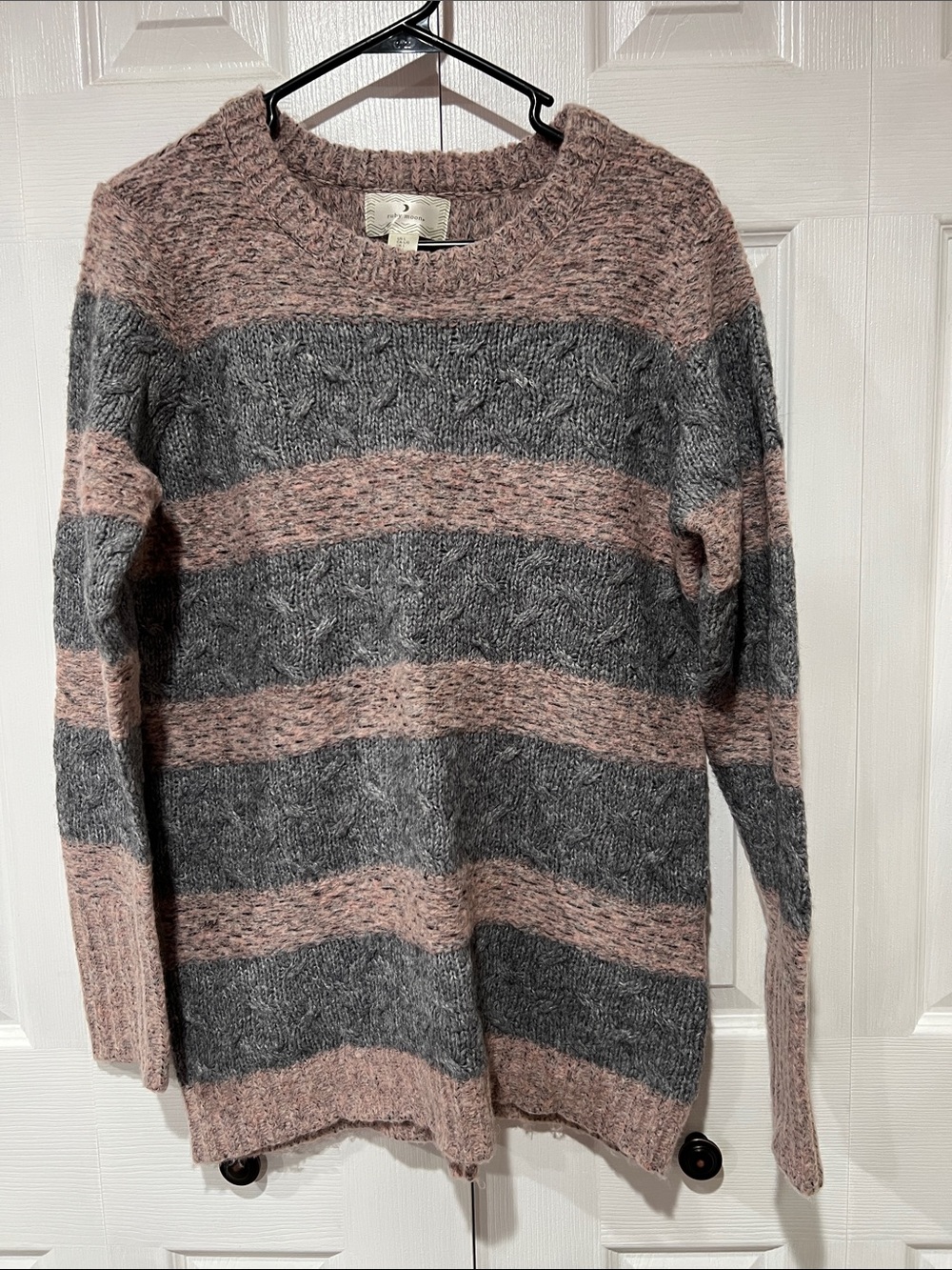 ruby moon Striped Crewneck Sweater in Pink and Gray